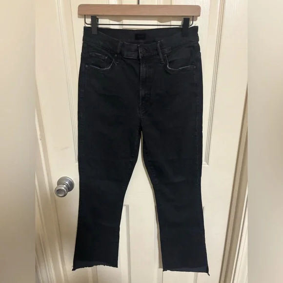 Mother The Insider Crop Step Fray Jeans Not Guilty Black Raw Hem - Picture 3 of 9